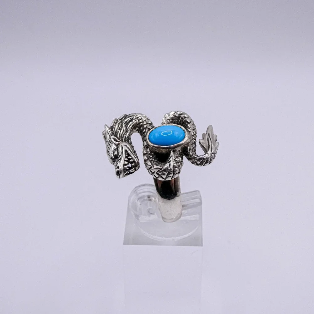 Chuck Clemency Sterling Silver 925 Dragon Ring Figural Turquoise Gemstone Sz 8
